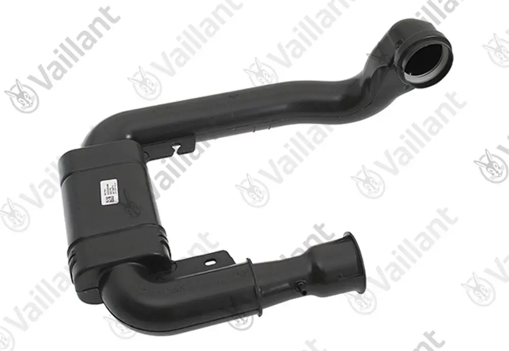 Vaillant Frischluftrohr in schwarzer Ausführung mit gebogenem Rohrdesign und Anschlussstellen für die Luftzufuhr.